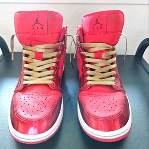 Red and Gold Jordans 1 Mids